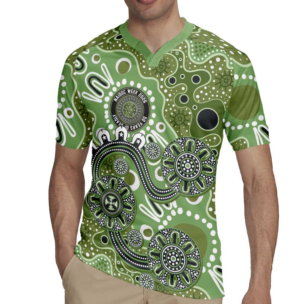 Personalised NAIDOC Week 50 Years Deadly Always Rugby Jersey Green Aboriginal Artwork Dot Painting