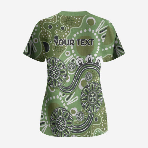 Personalised NAIDOC Week 50 Years Deadly Always Scrub Top Green Aboriginal Artwork Dot Painting