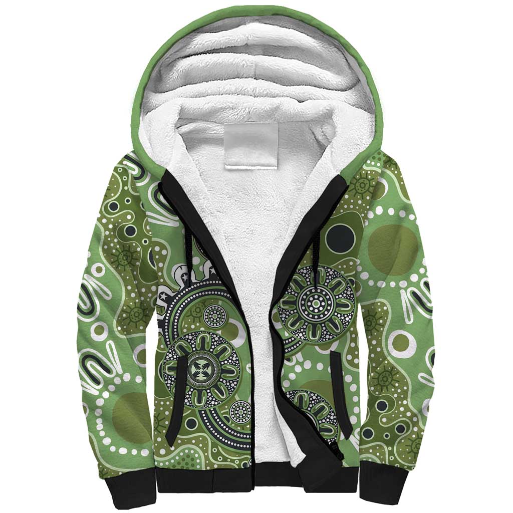 Personalised NAIDOC Week 50 Years Deadly Always Sherpa Hoodie Green Aboriginal Artwork Dot Painting