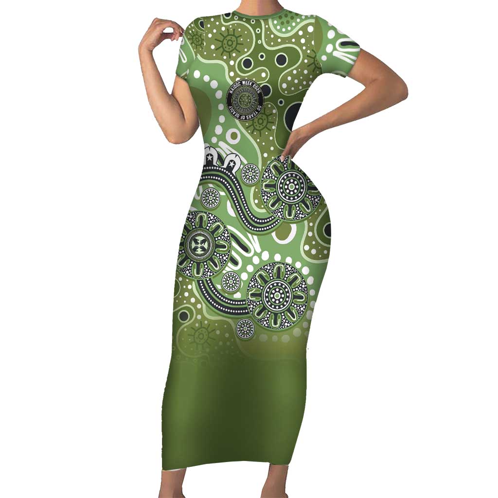 Personalised NAIDOC Week 50 Years Deadly Always Short Sleeve Bodycon Dress Green Aboriginal Artwork Dot Painting