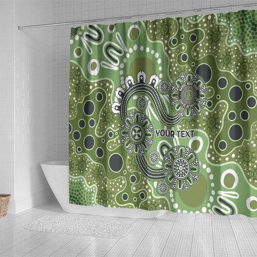 Personalised NAIDOC Week 50 Years Deadly Always Shower Curtain Green Aboriginal Artwork Dot Painting
