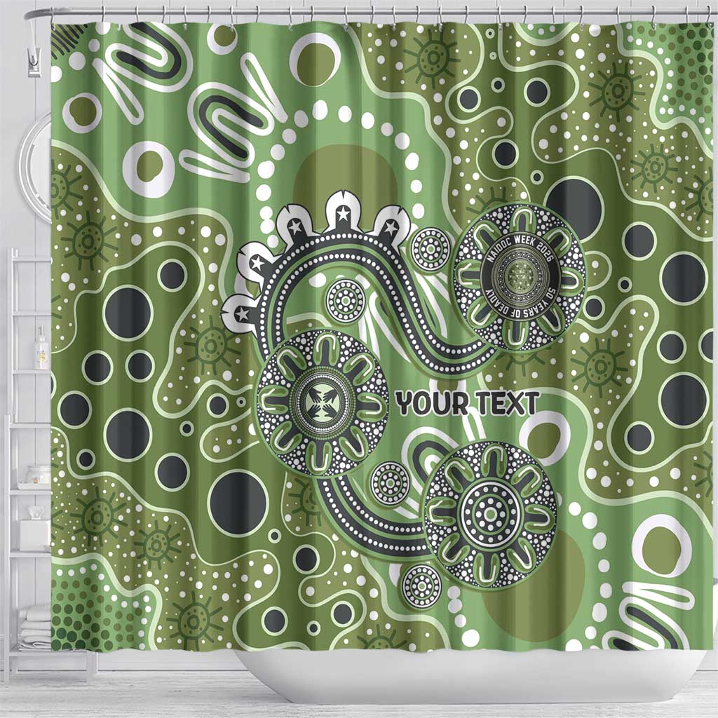 Personalised NAIDOC Week 50 Years Deadly Always Shower Curtain Green Aboriginal Artwork Dot Painting