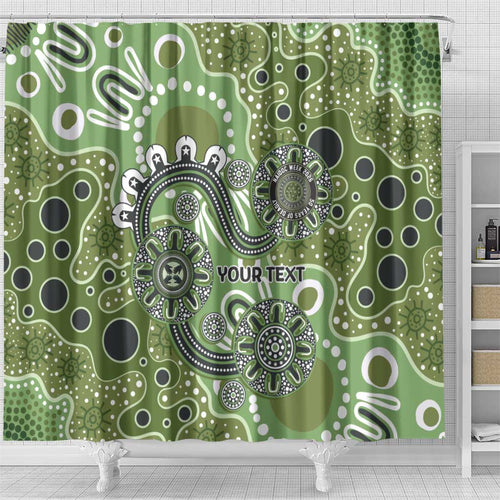 Personalised NAIDOC Week 50 Years Deadly Always Shower Curtain Green Aboriginal Artwork Dot Painting