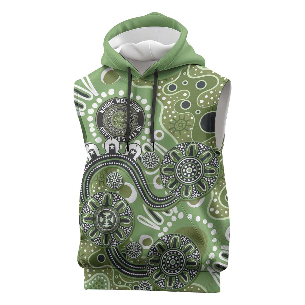 Personalised NAIDOC Week 50 Years Deadly Always Sleeveless Hoodie Green Aboriginal Artwork Dot Painting