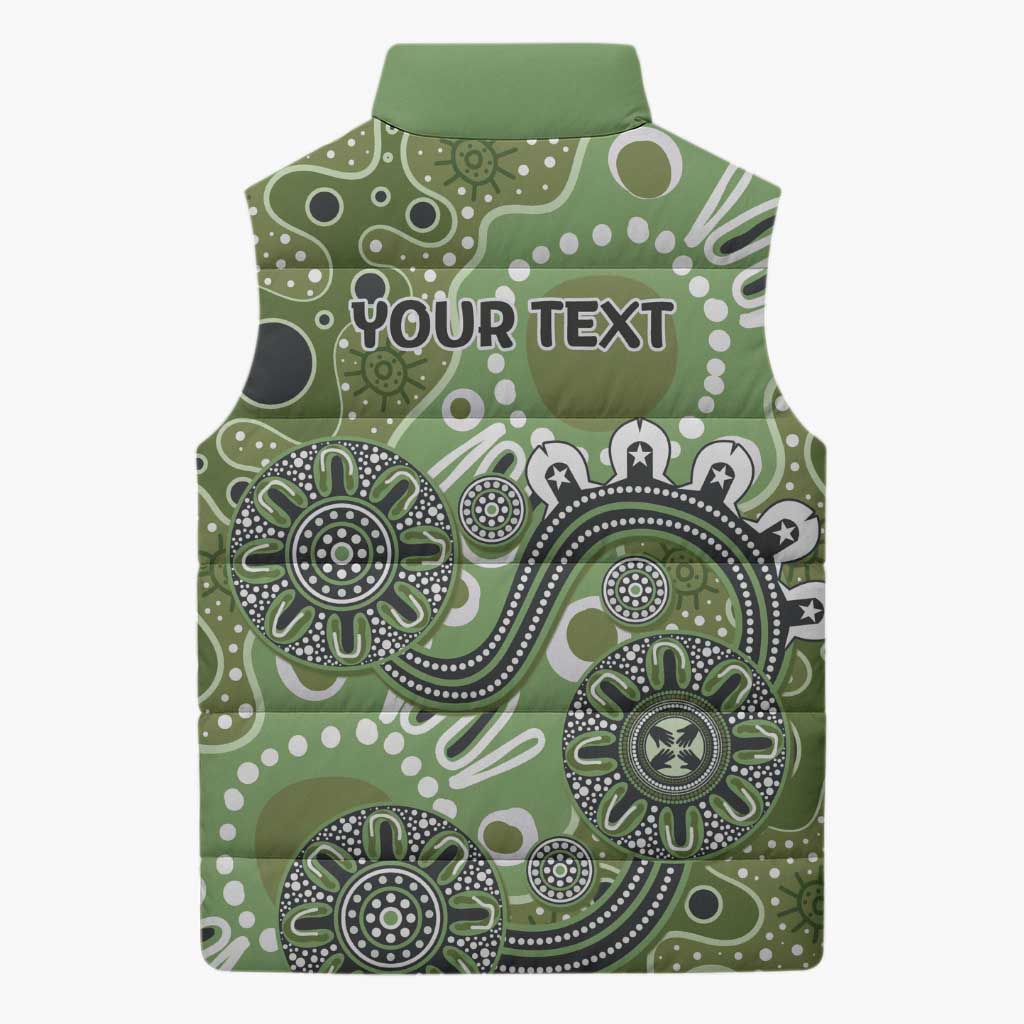Personalised NAIDOC Week 50 Years Deadly Always Sleeveless Puffer Jacket Green Aboriginal Artwork Dot Painting