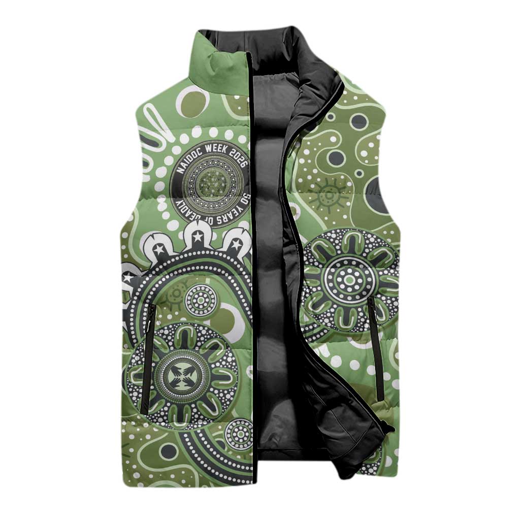 Personalised NAIDOC Week 50 Years Deadly Always Sleeveless Puffer Jacket Green Aboriginal Artwork Dot Painting
