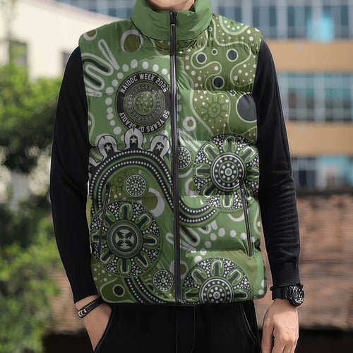 Personalised NAIDOC Week 50 Years Deadly Always Sleeveless Puffer Jacket Green Aboriginal Artwork Dot Painting
