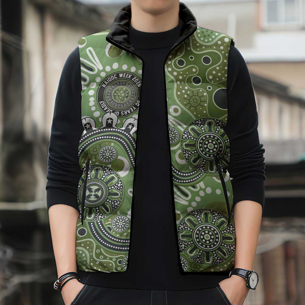 Personalised NAIDOC Week 50 Years Deadly Always Sleeveless Puffer Jacket Green Aboriginal Artwork Dot Painting