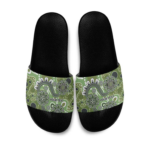 Personalised NAIDOC Week 50 Years Deadly Always Slide Sandals Green Aboriginal Artwork Dot Painting