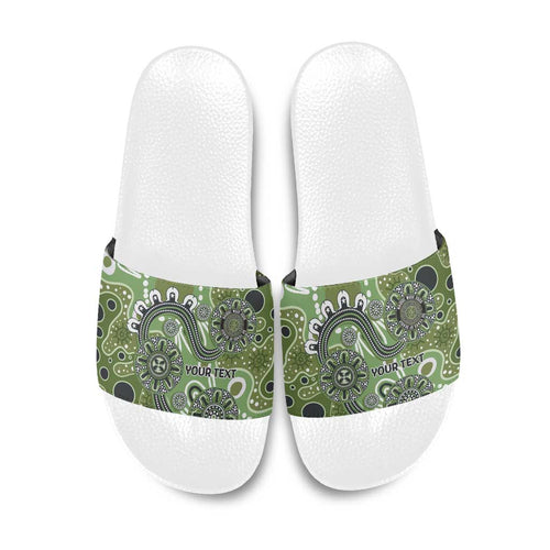 Personalised NAIDOC Week 50 Years Deadly Always Slide Sandals Green Aboriginal Artwork Dot Painting