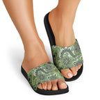 Personalised NAIDOC Week 50 Years Deadly Always Slide Sandals Green Aboriginal Artwork Dot Painting