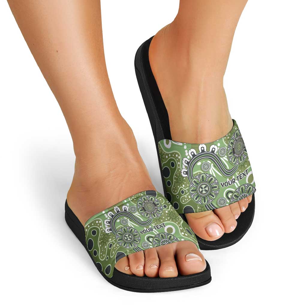 Personalised NAIDOC Week 50 Years Deadly Always Slide Sandals Green Aboriginal Artwork Dot Painting