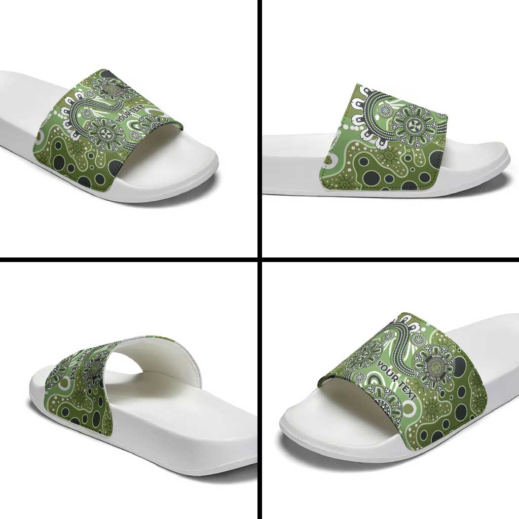 Personalised NAIDOC Week 50 Years Deadly Always Slide Sandals Green Aboriginal Artwork Dot Painting