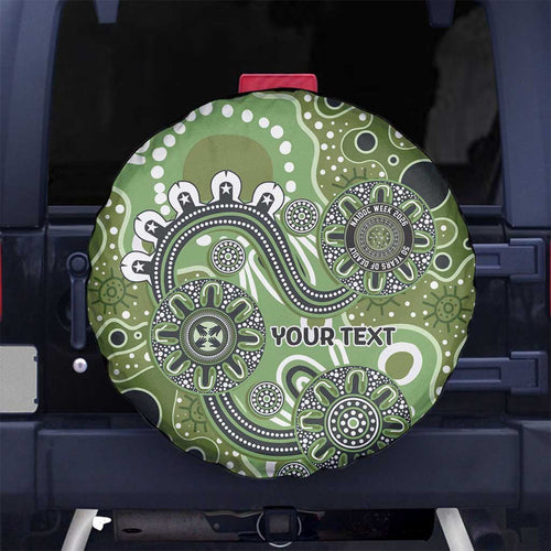 Personalised NAIDOC Week 50 Years Deadly Always Spare Tire Cover Green Aboriginal Artwork Dot Painting