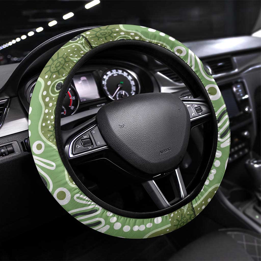 NAIDOC Week 50 Years Deadly Always Steering Wheel Cover Green Aboriginal Artwork Dot Painting