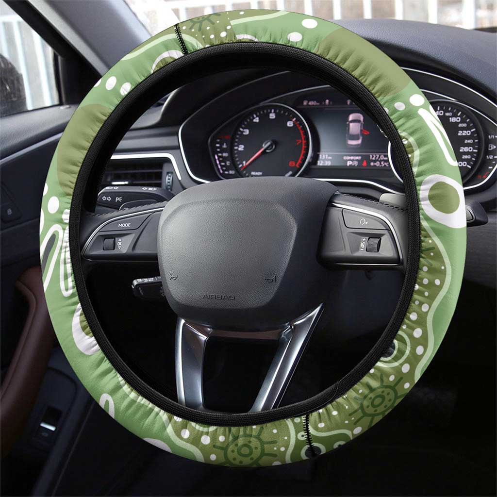 NAIDOC Week 50 Years Deadly Always Steering Wheel Cover Green Aboriginal Artwork Dot Painting