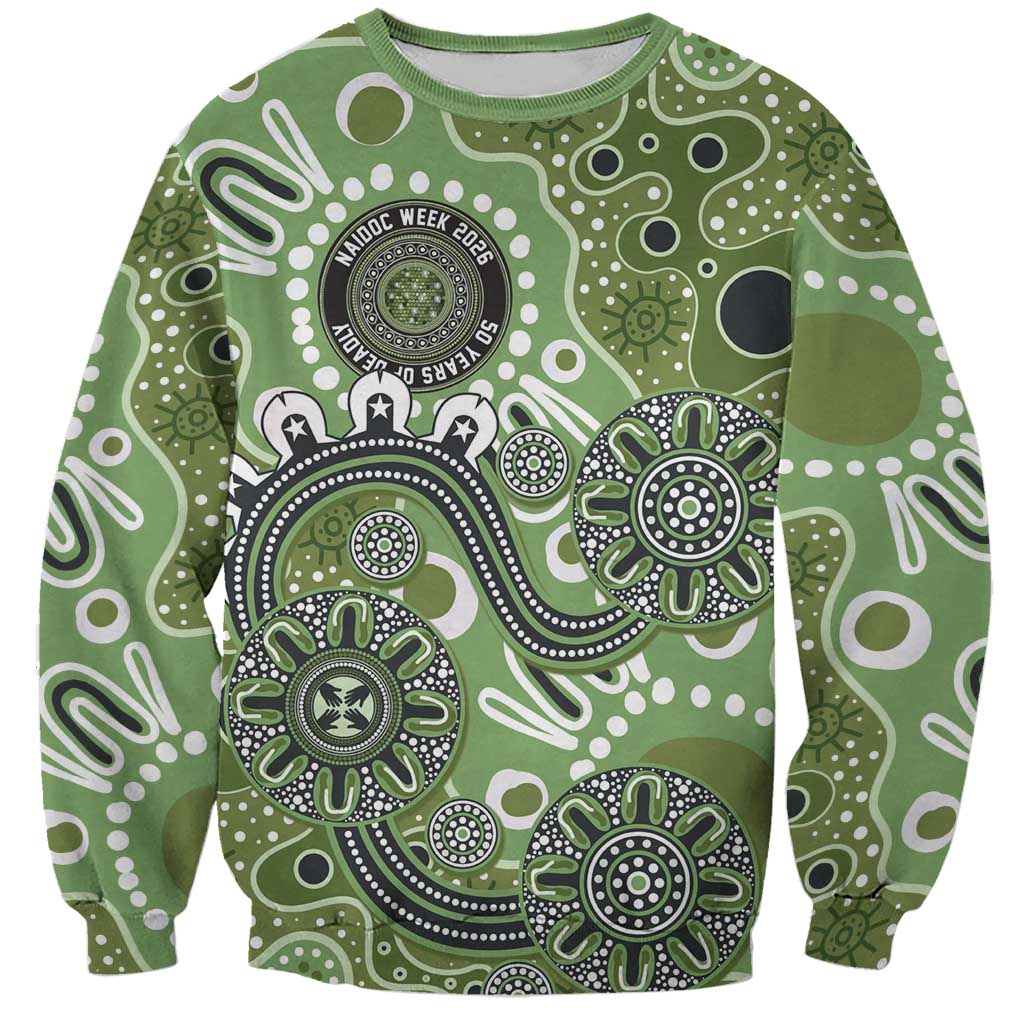 Personalised NAIDOC Week 50 Years Deadly Always Sweatshirt Green Aboriginal Artwork Dot Painting