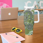 Personalised NAIDOC Week 50 Years Deadly Always Tumbler With Handle Green Aboriginal Artwork Dot Painting