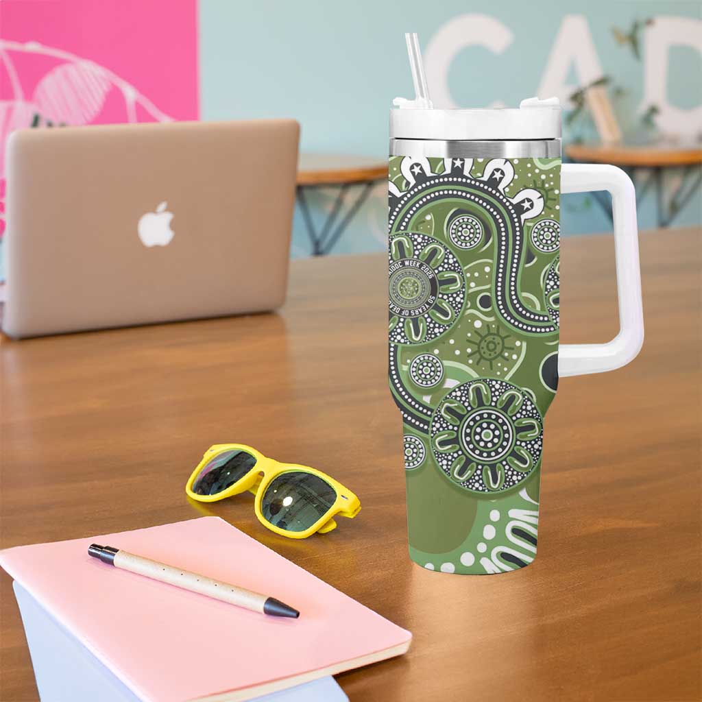 Personalised NAIDOC Week 50 Years Deadly Always Tumbler With Handle Green Aboriginal Artwork Dot Painting