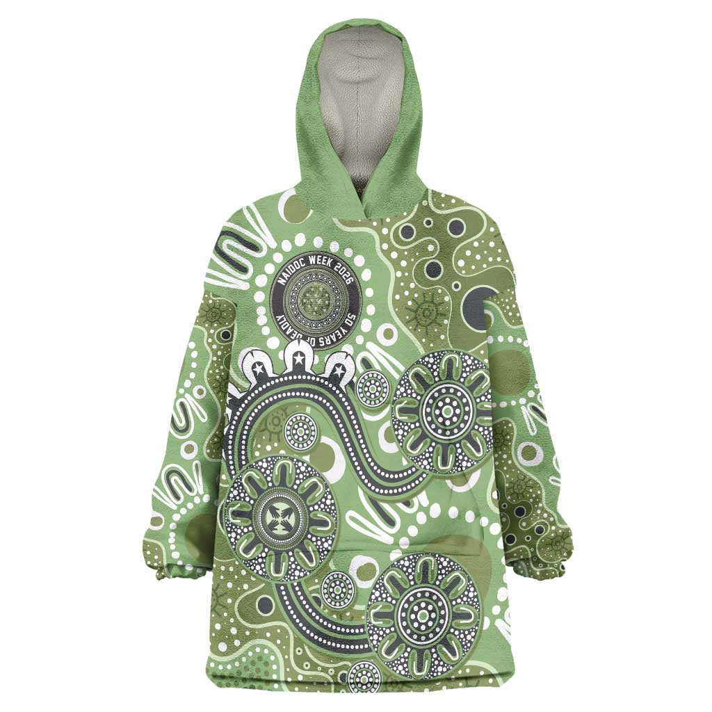 Personalised NAIDOC Week 50 Years Deadly Always Wearable Blanket Hoodie Green Aboriginal Artwork Dot Painting
