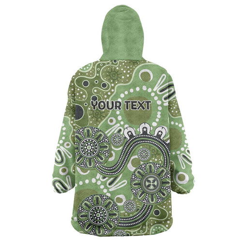 Personalised NAIDOC Week 50 Years Deadly Always Wearable Blanket Hoodie Green Aboriginal Artwork Dot Painting