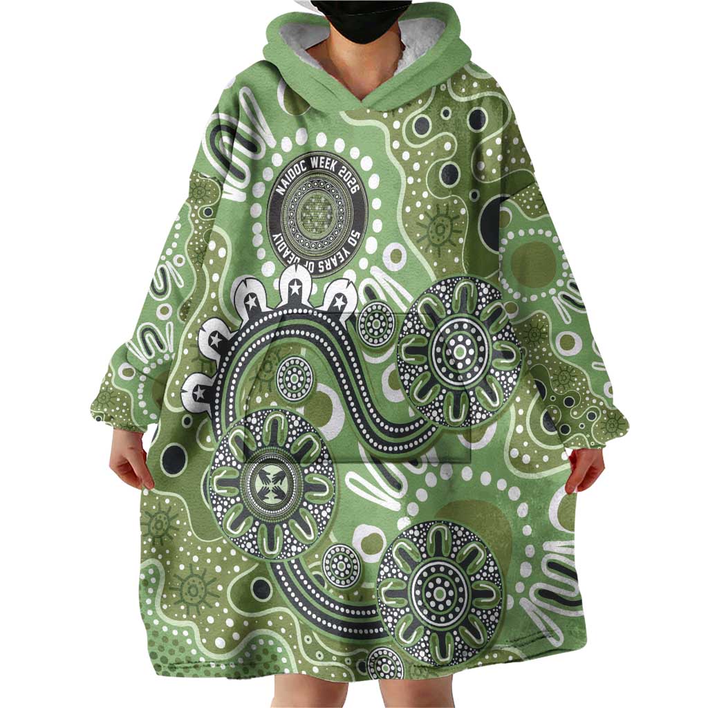 Personalised NAIDOC Week 50 Years Deadly Always Wearable Blanket Hoodie Green Aboriginal Artwork Dot Painting