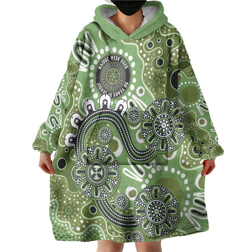 Personalised NAIDOC Week 50 Years Deadly Always Wearable Blanket Hoodie Green Aboriginal Artwork Dot Painting
