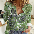 Personalised NAIDOC Week 50 Years Deadly Always Women Casual Shirt Green Aboriginal Artwork Dot Painting