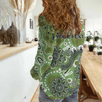 Personalised NAIDOC Week 50 Years Deadly Always Women Casual Shirt Green Aboriginal Artwork Dot Painting