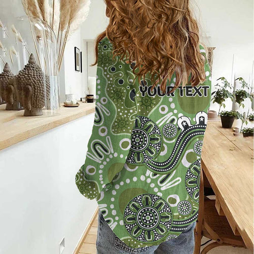 Personalised NAIDOC Week 50 Years Deadly Always Women Casual Shirt Green Aboriginal Artwork Dot Painting
