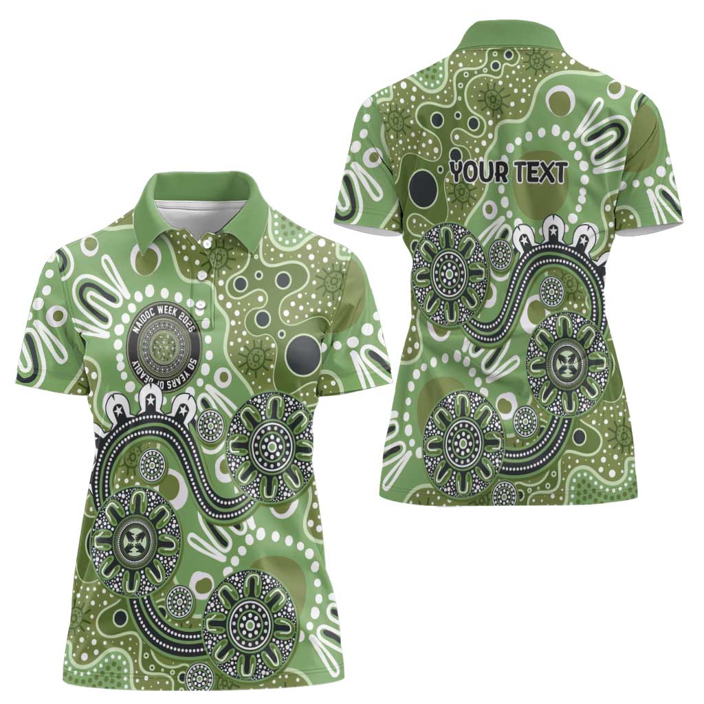 Personalised NAIDOC Week 50 Years Deadly Always Women Polo Shirt Green Aboriginal Artwork Dot Painting