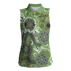 Personalised NAIDOC Week 50 Years Deadly Always Women Sleeveless Polo Shirt Green Aboriginal Artwork Dot Painting