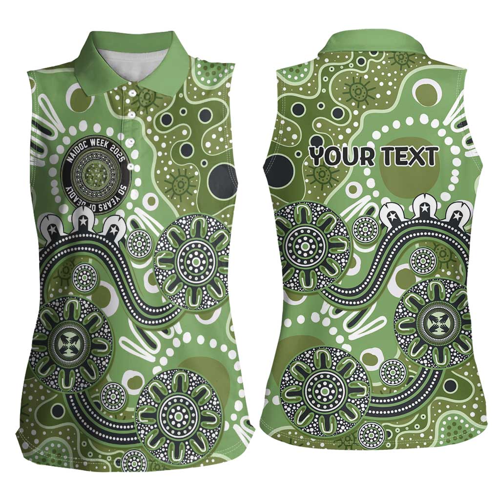 Personalised NAIDOC Week 50 Years Deadly Always Women Sleeveless Polo Shirt Green Aboriginal Artwork Dot Painting