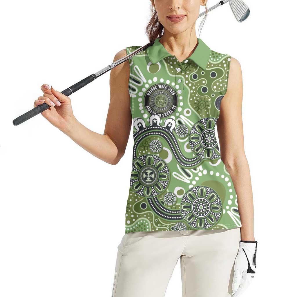 Personalised NAIDOC Week 50 Years Deadly Always Women Sleeveless Polo Shirt Green Aboriginal Artwork Dot Painting
