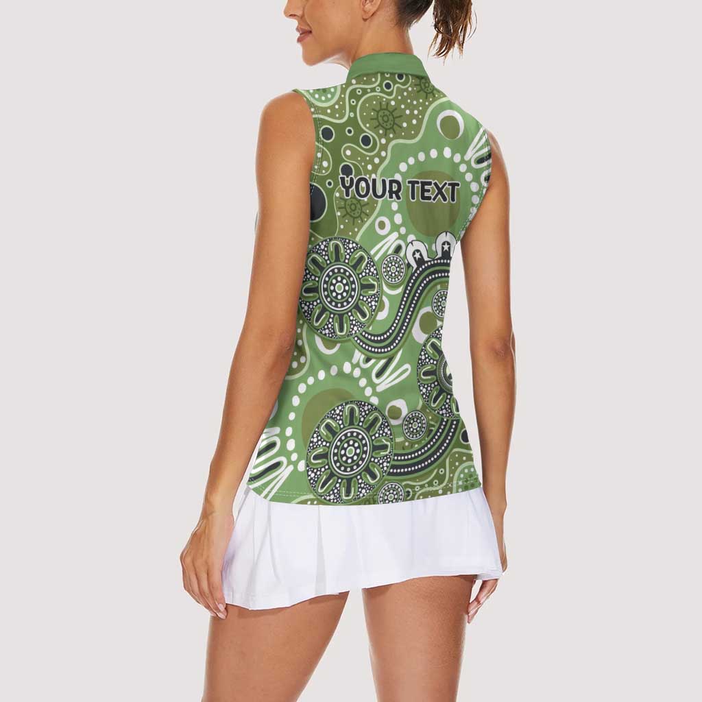 Personalised NAIDOC Week 50 Years Deadly Always Women Sleeveless Polo Shirt Green Aboriginal Artwork Dot Painting