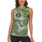 Personalised NAIDOC Week 50 Years Deadly Always Women Sleeveless Polo Shirt Green Aboriginal Artwork Dot Painting