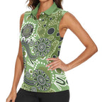Personalised NAIDOC Week 50 Years Deadly Always Women Sleeveless Polo Shirt Green Aboriginal Artwork Dot Painting