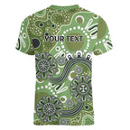 Personalised NAIDOC Week 50 Years Deadly Always Women V-Neck T-Shirt Green Aboriginal Artwork Dot Painting
