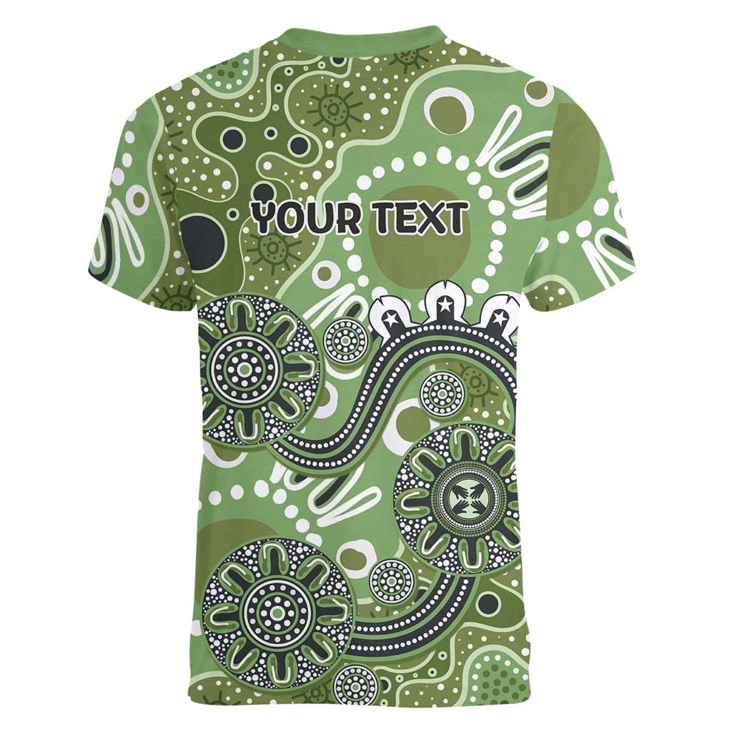 Personalised NAIDOC Week 50 Years Deadly Always Women V-Neck T-Shirt Green Aboriginal Artwork Dot Painting
