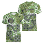 Personalised NAIDOC Week 50 Years Deadly Always Women V-Neck T-Shirt Green Aboriginal Artwork Dot Painting