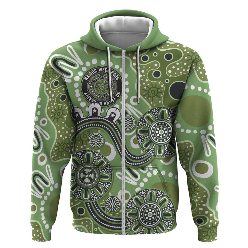 Personalised NAIDOC Week 50 Years Deadly Always Zip Hoodie Green Aboriginal Artwork Dot Painting