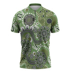 Personalised NAIDOC Week 50 Years Deadly Always Zipper Polo Shirt Green Aboriginal Artwork Dot Painting