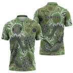 Personalised NAIDOC Week 50 Years Deadly Always Zipper Polo Shirt Green Aboriginal Artwork Dot Painting