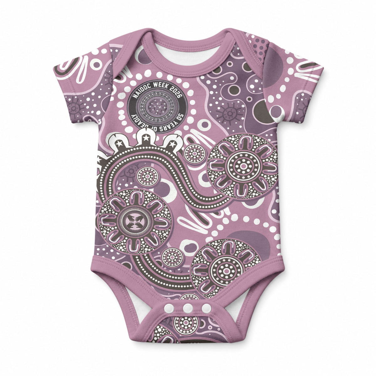 Personalised NAIDOC Week 50 Years Deadly Always Baby Onesie Pink Aboriginal Artwork Dot Painting