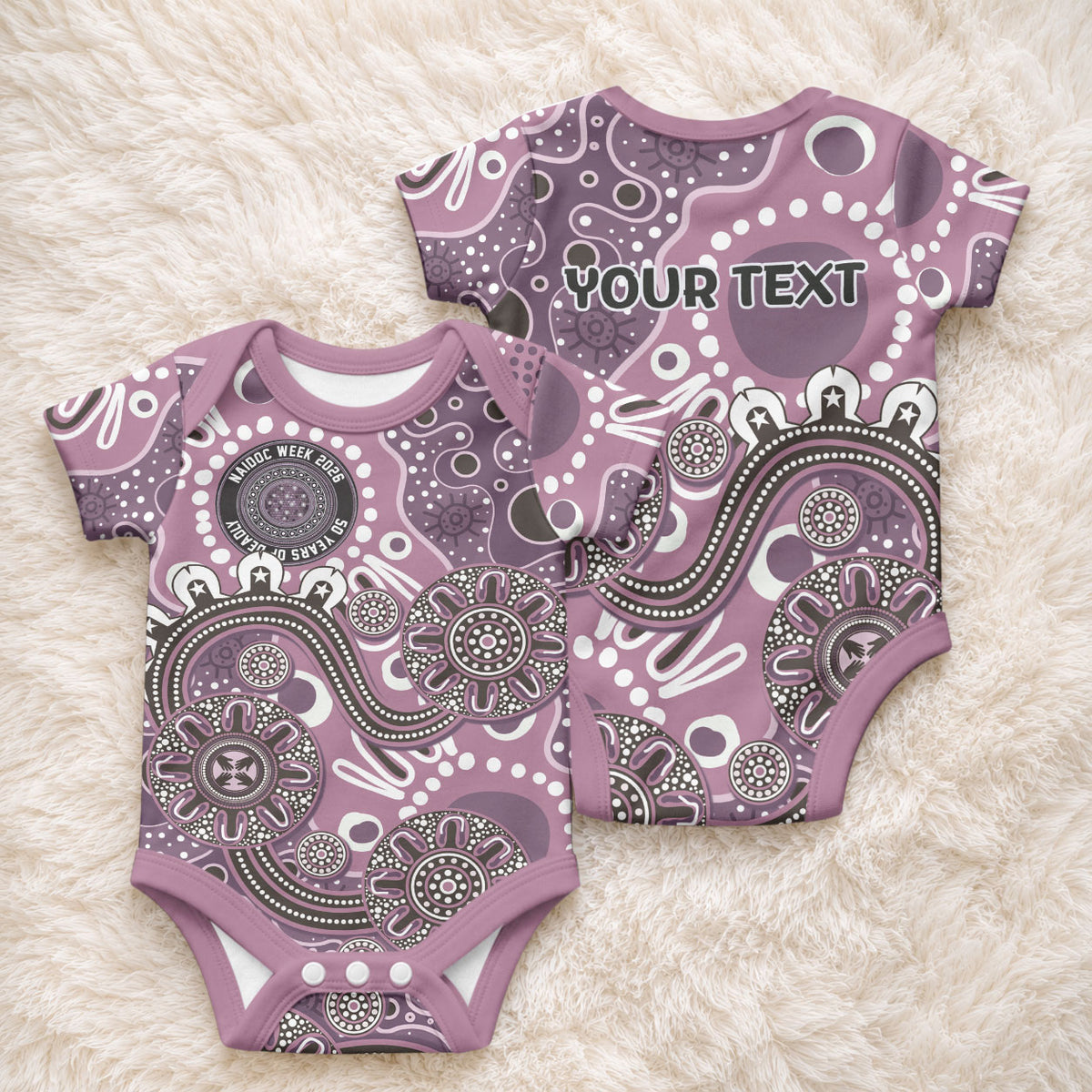 Personalised NAIDOC Week 50 Years Deadly Always Baby Onesie Pink Aboriginal Artwork Dot Painting