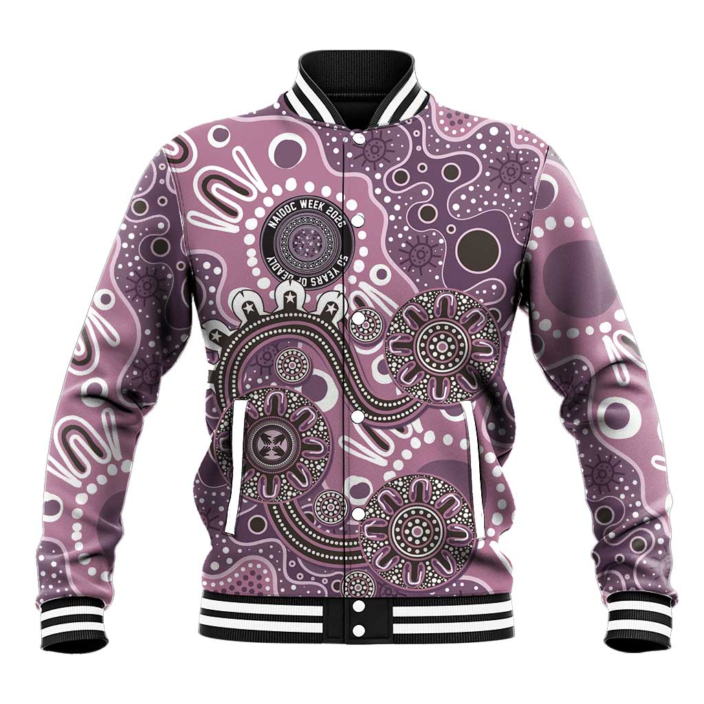 Personalised NAIDOC Week 50 Years Deadly Always Baseball Jacket Pink Aboriginal Artwork Dot Painting