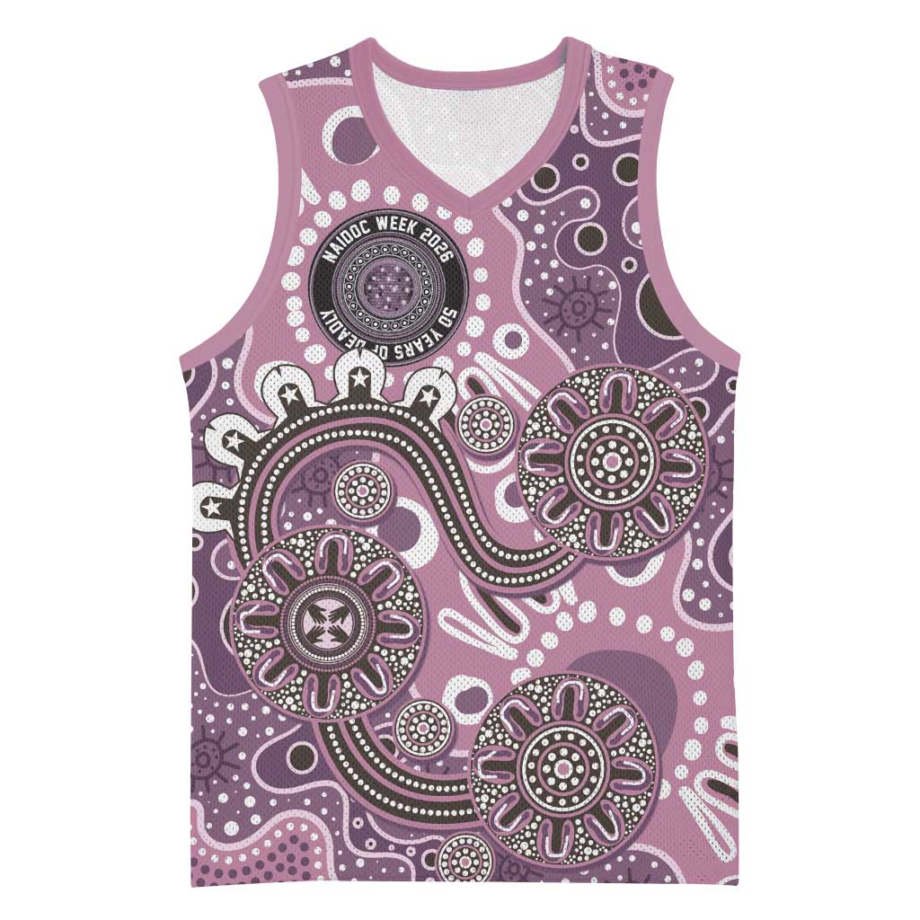 Personalised NAIDOC Week 50 Years Deadly Always Basketball Jersey Pink Aboriginal Artwork Dot Painting