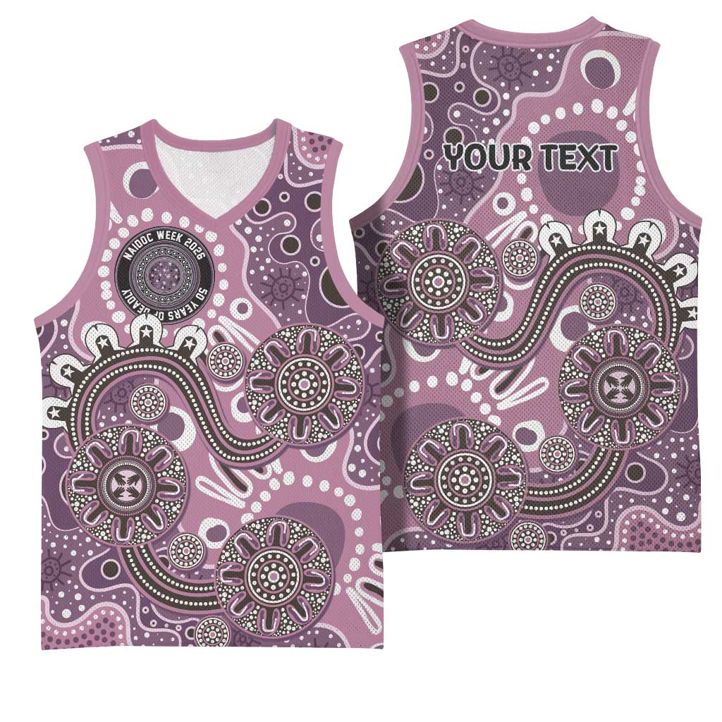 Personalised NAIDOC Week 50 Years Deadly Always Basketball Jersey Pink Aboriginal Artwork Dot Painting