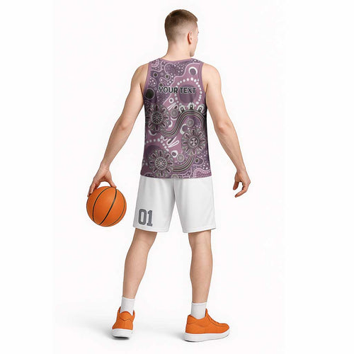 Personalised NAIDOC Week 50 Years Deadly Always Basketball Jersey Pink Aboriginal Artwork Dot Painting