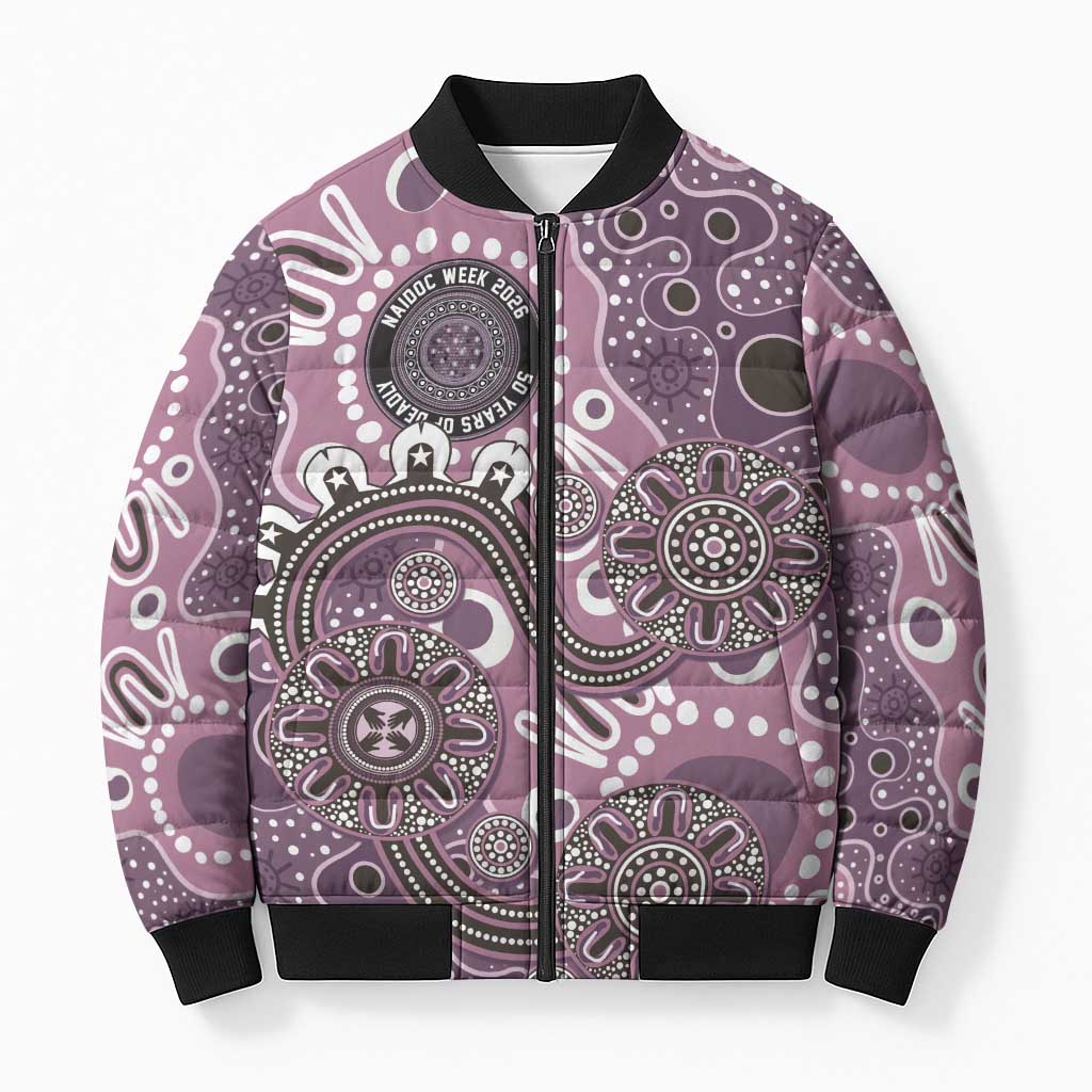 Personalised NAIDOC Week 50 Years Deadly Always Bomber Puffer Jacket Pink Aboriginal Artwork Dot Painting